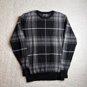 Barbour Tartan Jacquard Crew Sweater Mens Medium Black Grey Plaid MKN1120 GY92